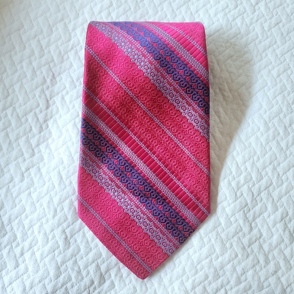 Yves Saint Laurent Paris Men's Pink Stripe Tie Vintage Wide Necktie - Picture 1 of 8